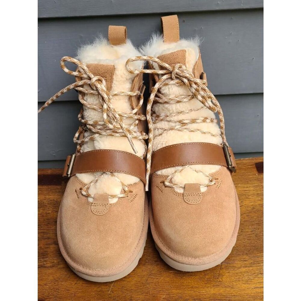 UGG Chestnut Suede Dune Mini Shearling Lace Up Boot size 8